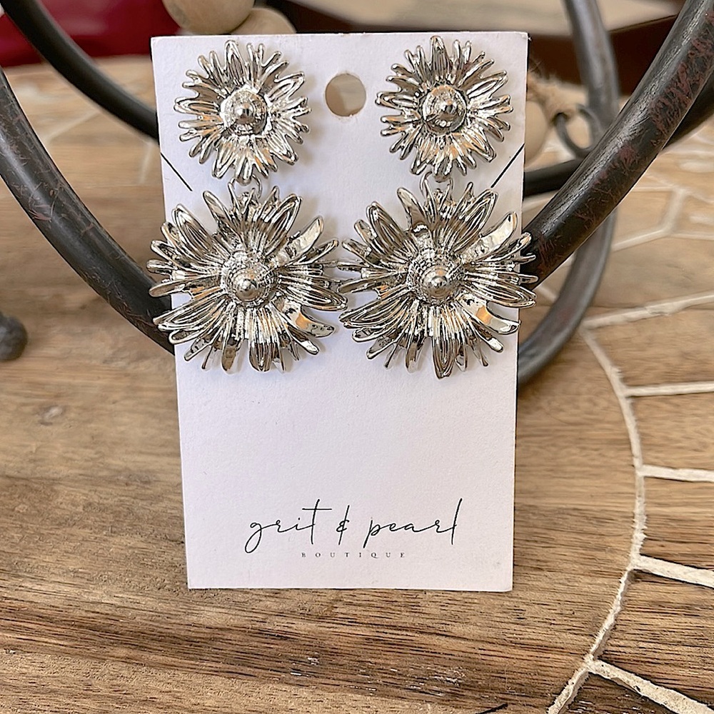 Silver sunflower earrings